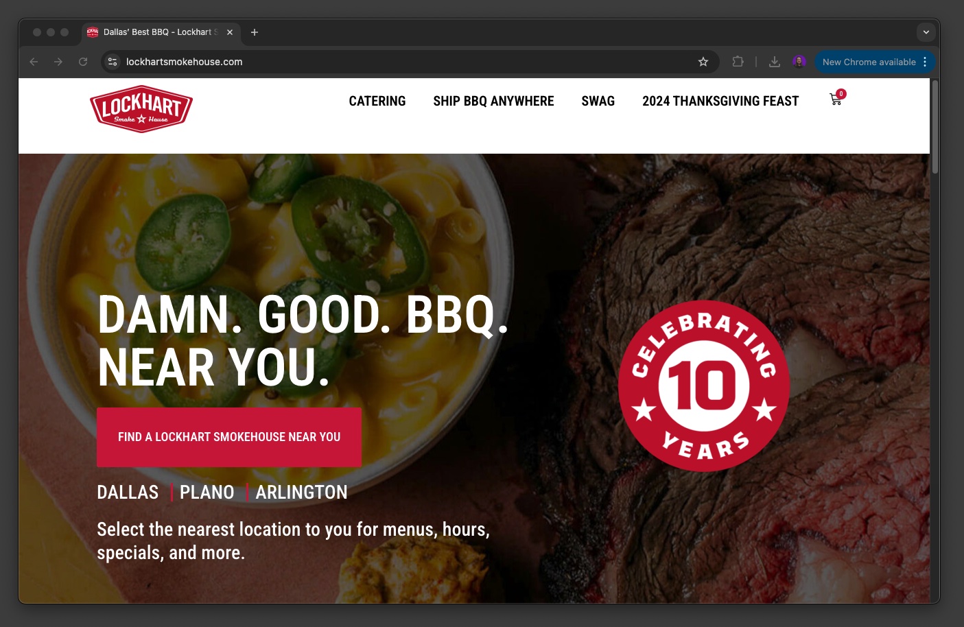 This is an image of what the Lockhart Smokehouse restaurant website looks like. It features a slogan that says: 'Damn. Good. BBQ. Near you.' 